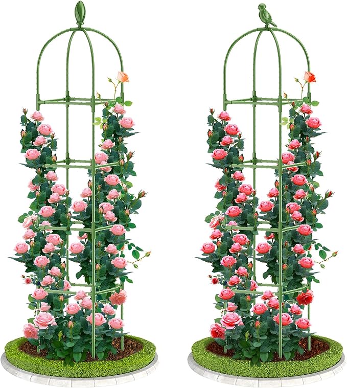 2 Pack Garden Obelisk Trellis, 70IN Tall Plant Support for Climbing Vine, Metal Covered Plastic Rustproof Heavy Duty Rose Trellis Indoor Outdoor (Green, 70 * 11.8 * 11.8IN（H*W*L）) Laodier