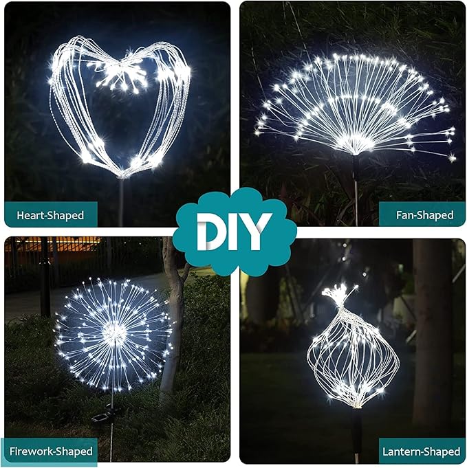 JJGoo Solar Firework Lights, 2 Pack 180 LEDs 2 Lighting Modes Solar Lights Outdoor Waterproof for Garden Patio Walkway Pathway Party Wedding Christmas Decorative - Cool White JJGoo