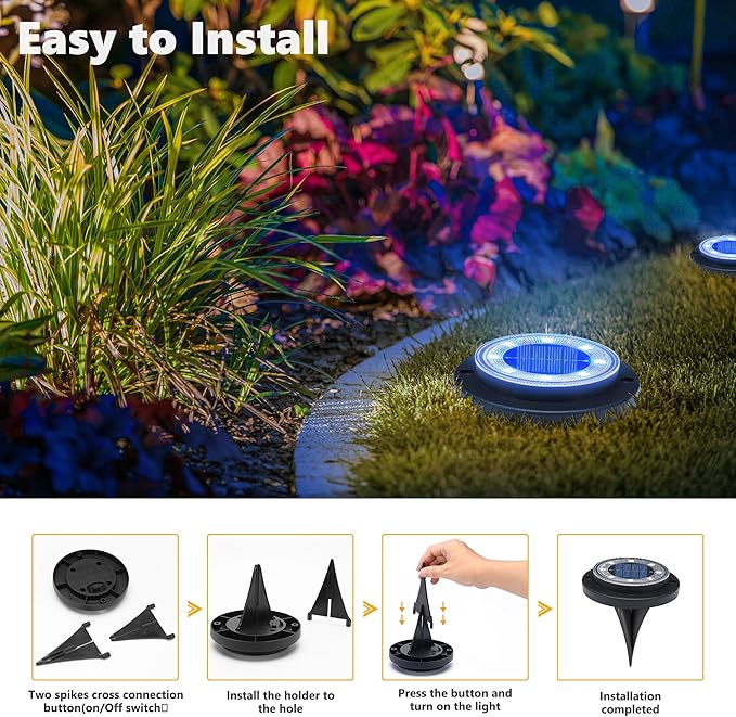 Flacchi Solar Lights Outdoor - Solar Powered Ground Lights Outdoor Solar Disk Light Waterproof Landscape Light for Patio Yard Pathway Walkway Driveway (Blue, 8 Pack) Flacchi