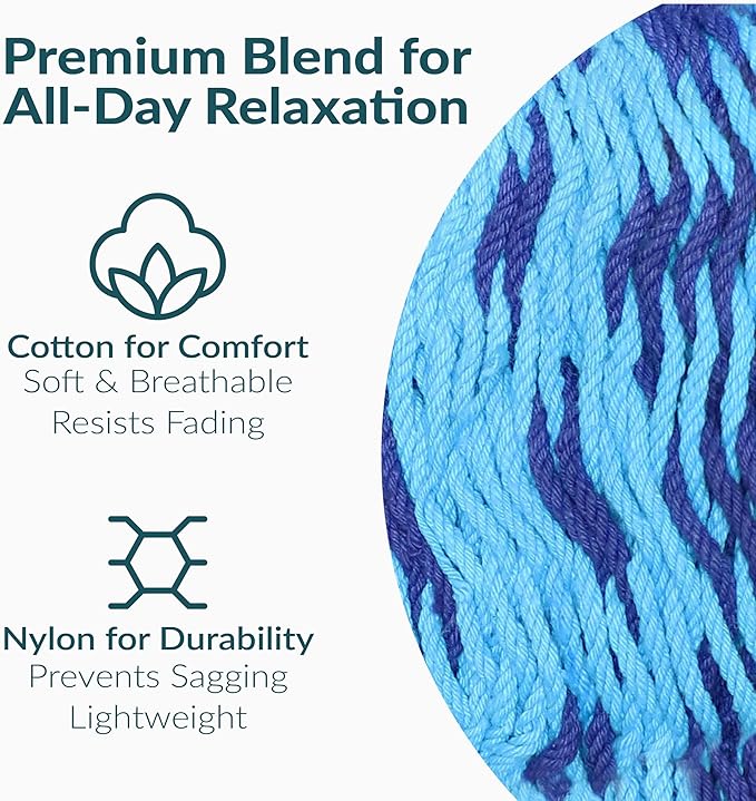 Sunnydaze Handwoven XXL Thick Cord Mayan Double Hammock for Outside - 625-Pound Capacity Heavy-Duty Outdoor Hammock - Blue SunnydazeDecor