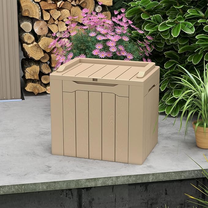 Patiowell 30 Gallon Resin Deck Box, Outdoor Storage Box for Patio Furniture, Deliveries, Pool Supplies,Waterproof and Lockable, Light Brown Patiowell
