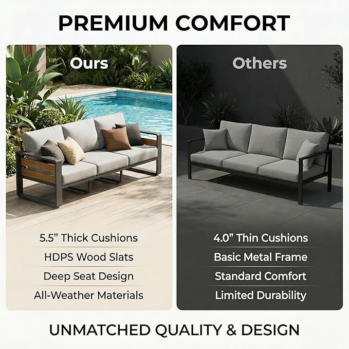 ZANDOR Aluminum Outdoor Patio Furniture Set, 5-Piece Metal Modern Outside Sectional Conversation Lawn Furniture with Coffee Table & Washable Thick Cushions,Seating Sofa for Garden/Backyard/Porch Grey ZANDOR%7CCraftingYourOutdoorElegance