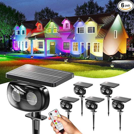Solar Spot Lights Outdoor Waterproof IP68, RGB Colors Changing Solar Lights with 4 Lighting Modes, Solar Powered Lights Outdoor for Yard Outside Landscape Garden (6Pack) Rootora