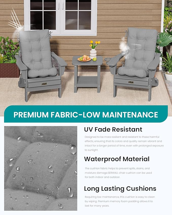 SERWALL HDPE Outdoor Rocking Cushion Set of 2, Memory Foam Cushion Dark Gray SERWALL
