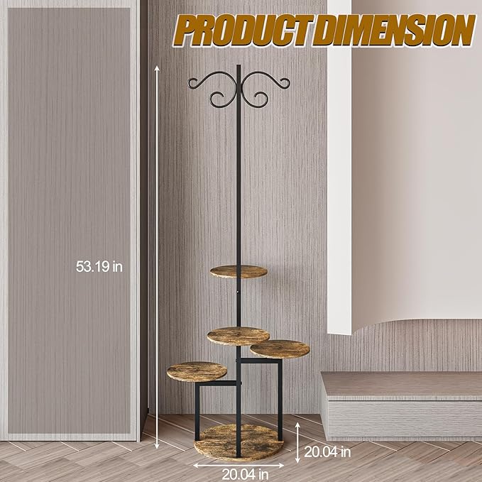 Plant Stand Indoor 5 Tier 8 Potted with hook hanging basket Multiple Flower Pot Holder for Patio Garden Balcony Living Room Corner (5 Tier with hook Black+Rustic Brown) INGIORDAR