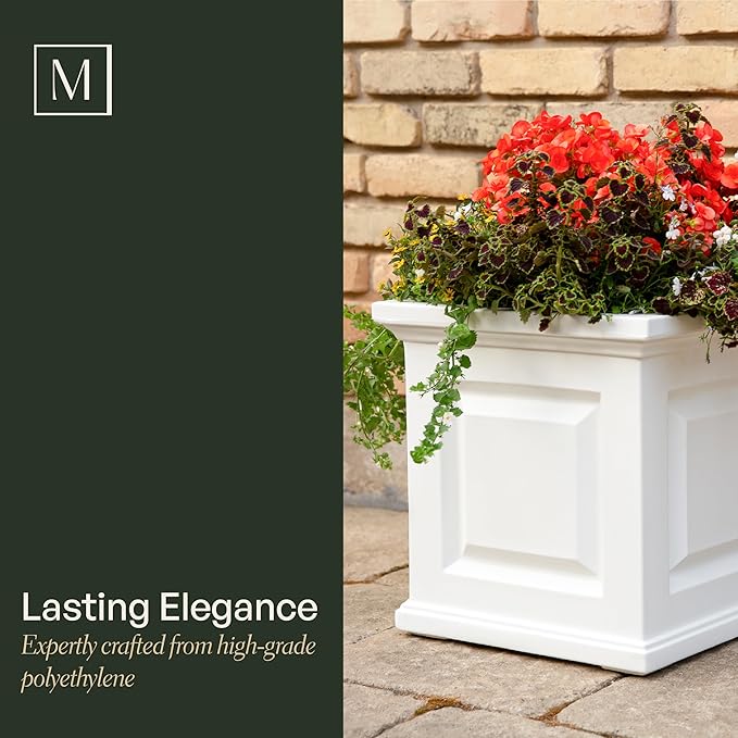 Mayne Nantucket 16-Inch Square Planter – Self-Watering, Weather-Resistant Planter for Flowers – Durable Outdoor Design for Patio, Porch, or Entryway Mayne