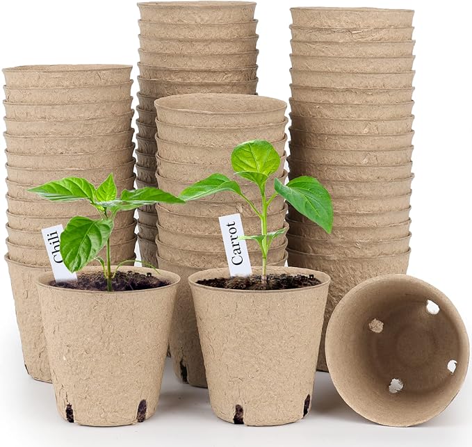 homenote Peat Pots, 60 Pcs 3.15 Inch Seed Starting Pots with Drainage Holes, Round Nursery Plant Pots with Bonus 20 Plant Labels HOMENOTE