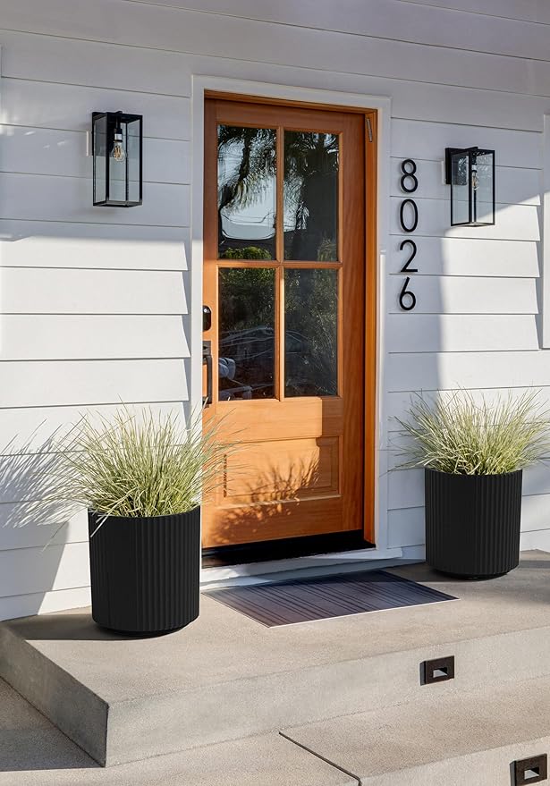 Veradek Round Demi Planter Pots for Indoor/Outdoor Garden Use, Made from Plastic-Concrete Mix with Drainage Holes, Perfect for Small to Large Succulent Plants, Flowers, Modern Interior Plants VeradekOutdoor