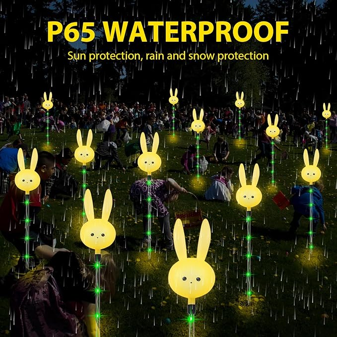 Easter Decorations Outdoor - Set of 3PCS Easter Gifts Decor with Cute Bunny Lights,Unique Housewarming Outside Gifts,Waterproof Solar Garden Stake Lights for Yard/Lawn/Birthday Decor X-GiftKey