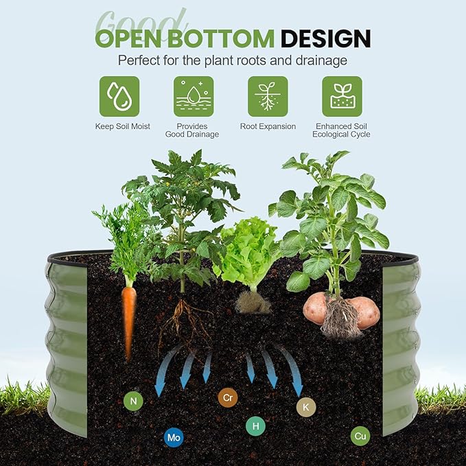 G GOOD GAIN Round Raised Garden Bed - 1Pcs 3x3x1.4ft Galvanized Steel Planter Boxes Outdoor with Rubber Edge Trim | Metal Raised Beds for Gardening Vegetables Flowers Fruits Herbs (Olive Green) GGOODGAIN