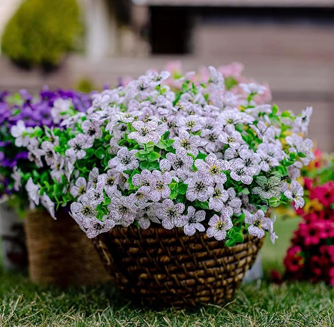 Artificial Flowers for Outdoors Fake Plants - 16 Bundles Faux Outside Greenery Boxwood UV Resistant No Fade Plastic Shrubs Fall Decor Farmhouse Home Garden Mums (White) AXYLEX