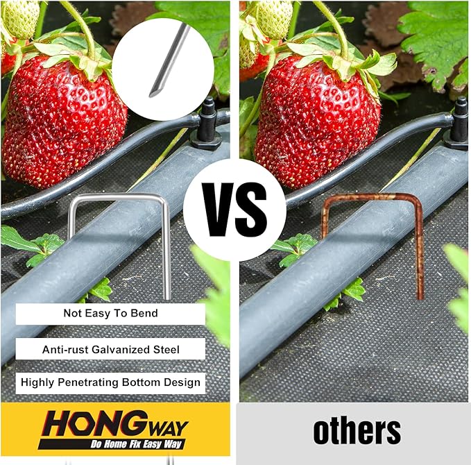 HongWay 240 Pack 4 Inch Landscape Staples, Garden Staples 12 Gauge Galvanized Ground Stakes Lawn Yard Staples SOD U-Shaped Pins for Landscaping Fabric, Irrigation Tubing Hose HongWay