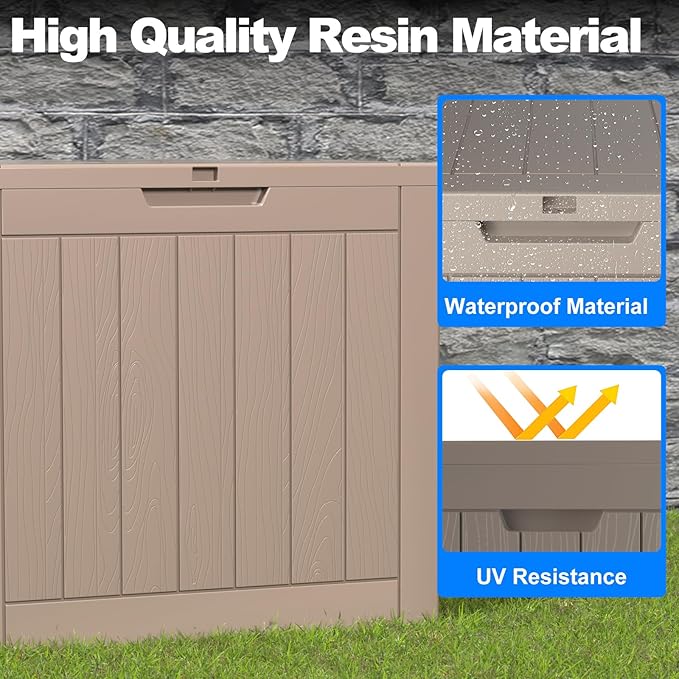 36 Gallon Outdoor Deck Box, Lockable Waterproof Outdoor Storage Boxes For Garden Tools,Indoor Cushions,Accessories Outside Storage Resin Weatherproof Container(Grey) MAIUSCOLI