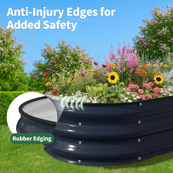 Kesfitt Raised Garden Bed, 4x2x1 FT Galvanized Steel Metal Raised Garden Bed, Oval Open-Bottom Design, 12-Inch Deep for Outdoor Vegetable & Herb Gardening, Midnight Blue Kesfitt