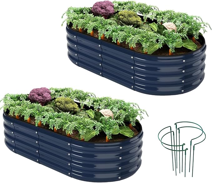 Galvanized Metal Planter Raised Garden Bed Kit for Gardening Outdoor Garden Box Raised Flower Bed 2PC Blue 4X2X1FT ZFHgarden