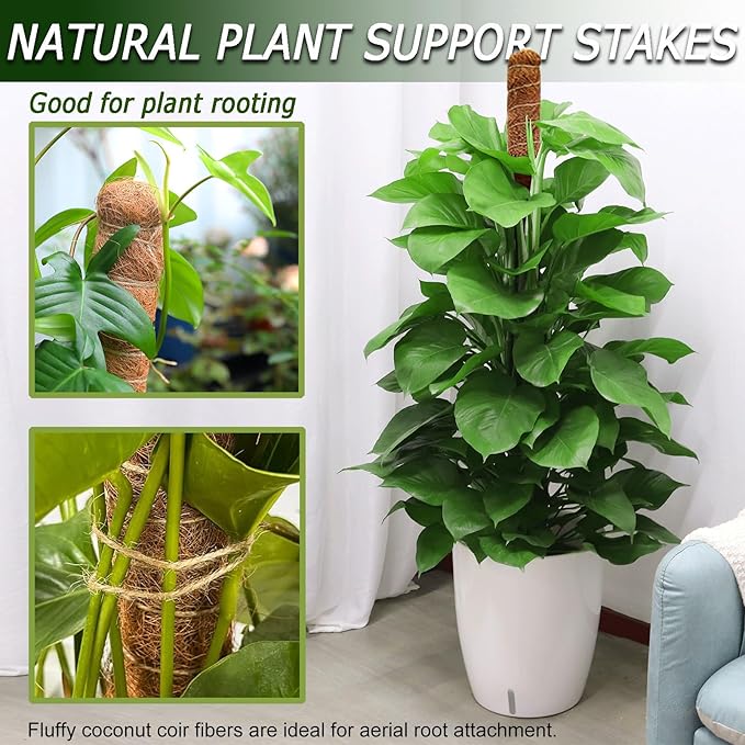 Soupiar 2 Pack 48'' Bendable Moss Pole for Monstera & Pothos - Tall Handmade Coco Coir Plant Support Stakes for Large Climbing Indoor Plants, Potted Houseplant Trellis Accessories Soupiar