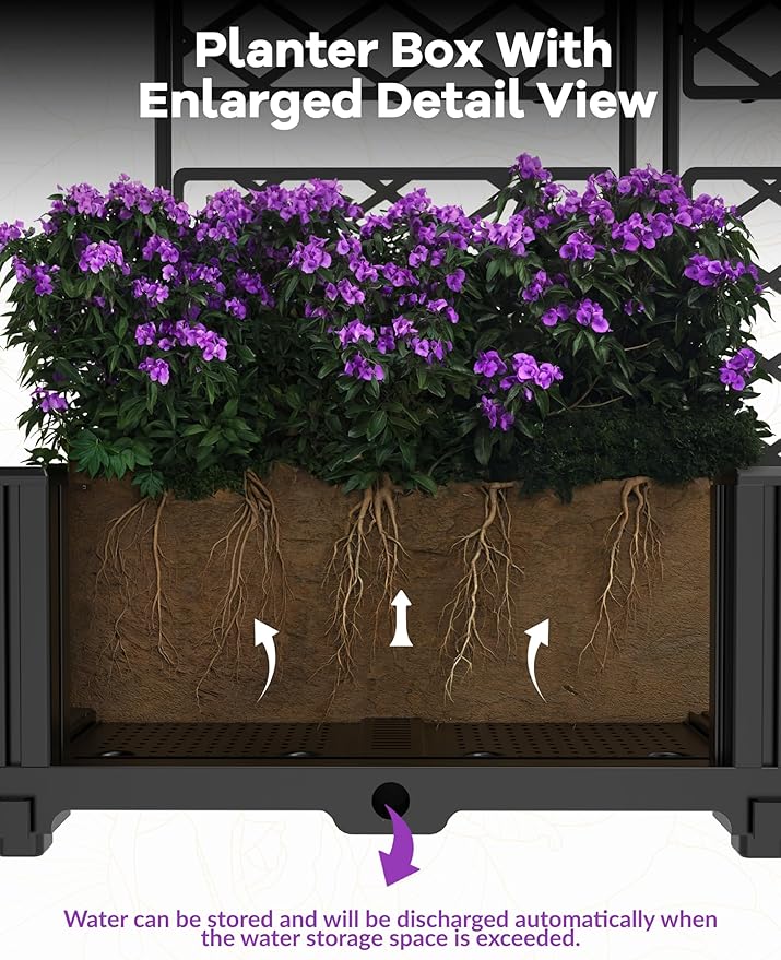 GAOMON 3 PCS Raised Garden Bed with Trellis - 50 in W x 63" Tall Plastic Planter Box for Climbing Plants, Outdoor Vertical Garden with Privacy Screen for Patio, Balcony, Backyard GAOMON