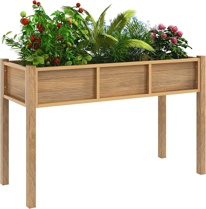 YITAHOME 48x18x30in Raised Garden Bed, Weather Resistant Poly Lumber Planter Box with Legs, Elevated Garden Bed for Yard, Garden, Balcony - Brown YITAHOME
