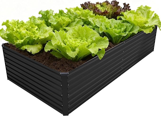 8x4x2FT Galvanized Raised Garden Bed Kit,Vegetable Plant Boxes-Rectangle Metal Flower Box,Large Planter Raised Beds Outdoor Garden for Planting,Fruit,Herb-Black DIIYIV