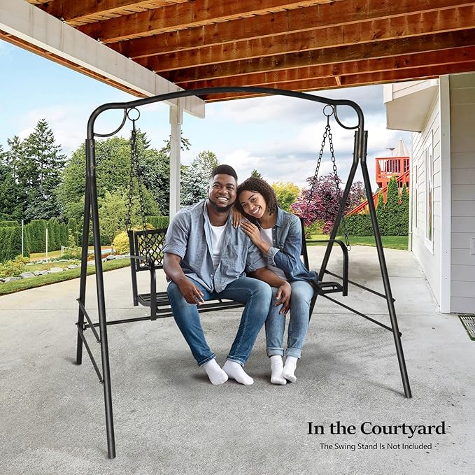 VINGLI Upgraded Metal Patio Porch Swing, 660 LBS Weight Capacity Steel Porch Swing Chair for Outdoors, Heavy Duty Garden Swing Bench for Gardens & Yards (Pattern 2) VINGLI