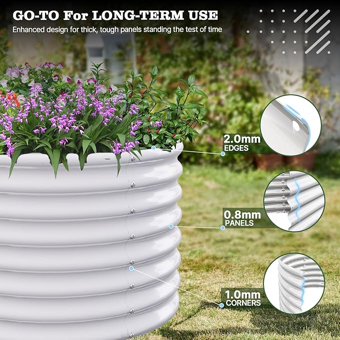A ANLEOLIFE Set of 6 24 Inch Tall Antique White Raised Garden Beds Kit, Oval & Round Metal Planters – Ideal for Backyard Vegetables Flowers Herbs AAnleolife