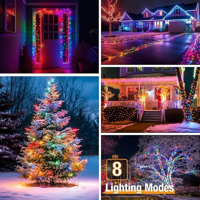 2 Pack Solar String Lights for Outside - 160LED 66FT Solar Fairy Lights Outdoor Waterproof 8 Modes, Copper Wire Solar Powered Twinkle Lights for Tree Garden Christmas Wedding Party Decor, Multicolor btfarmdecorativelighting
