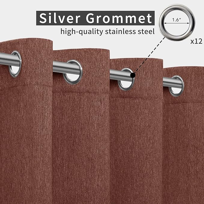 Easy-Going Linen Look Outdoor Curtains Waterproof Windproof Porch Curtains, Soft Thicken Outdoor Privacy Curtains for Patio, Gazebo, Grommet Top and Tab Bottom Drape, 1 Panel, 110x84 inch, Terra Red Easy-Going
