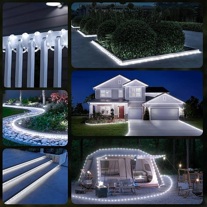 100Ft 720 LED Rope Lights Outdoor Waterproof with Remote, 8 Modes and 4 Brightness Rope Lights for Outside, Garden, Patio, Pool, Bedroom, Party, Indoor Outdoor Decoration (Cool White) Soiarllt