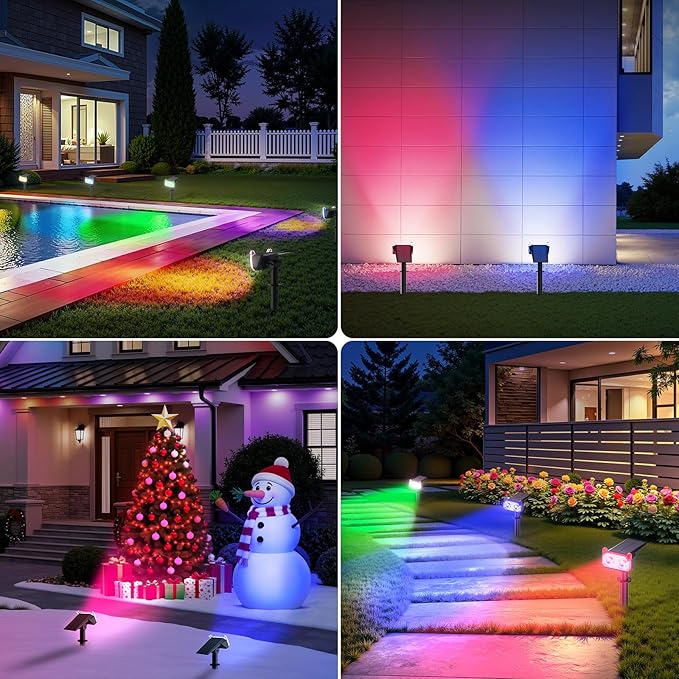 LETMY Solar Spot Lights Outdoor Waterproof with Bigger LED, 6 Pack 135°Adjustable Solar Lights Outdoor, 2-in-1 Wall Lights & 2 Modes Landscape Spotlights for Tree Yard Pathway Garden Decor(RGB Light) Letmy