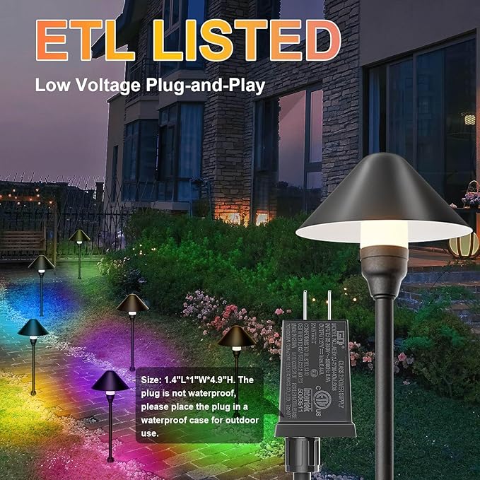 6 Pack Low Voltage Pathway Lights with Remote Timer, Low Voltage Landscape Lighting Warm White + RGB Modes, Outdoor LED Landscape Path Lights for Yard Lawn Backyard Walkway ETL Listed Transformer Neymlya