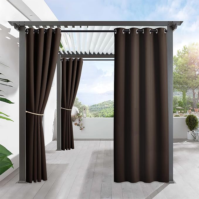 RYB HOME Indoor Outdoor Curtain - Porch Curtains Outdoor Patio Sunlight Block Window Curtain Grommet Waterproof Cabana Cabin Drape Privacy Panel, 1 Piece, W 52 x L 84 inch, Brown RYBHOME