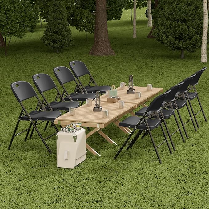 Nazhura 350 Weight Limit Heavy Duty Plastic Folding Chair with Reinfoced Steel Frame for Indoor and Outdoor, Wedding, Party, Restaurant, Meeting Room, Patio and Garden (Black, 8 Pack) NazhuraGoodCompanionAtHome