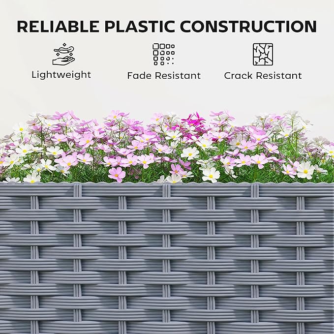 Outsunny Planter Box with Trellis, Self Watering Raised Garden Bed with Lockable Wheels, 56.3" Trellis Privacy Planter with Drainage Holes for Climbing Plants, Vines, Vegetables, Flowers, Gray Outsunny