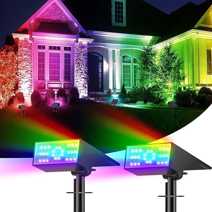 Solar Color Changing RGB Spot Lights Outdoor, 2 Pack/7 Lighting Modes Multicolor Outdoor Lights for Yard Waterproof IP68, Halloween Christmas Solar Landscape Powered Lights Garden Pathway Katipeal