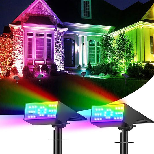 Solar Color Changing RGB Spot Lights Outdoor, 2 Pack/7 Lighting Modes Multicolor Outdoor Lights for Yard Waterproof IP68, Halloween Christmas Solar Landscape Powered Lights Garden Pathway Katipeal