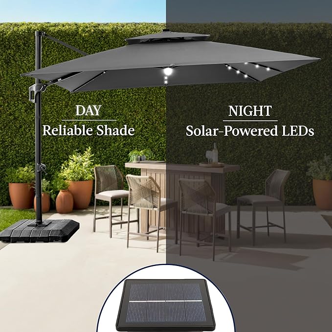 Best Choice Products 12x12ft LED Cantilever Patio Umbrella w/Base Included & 360° Rotation, Large Solar Offset Hanging Outdoor Sun Shade for Deck, Backyard Table w/Stand & Lights – Gray BestChoiceProducts