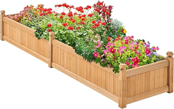 Yaheetech 90.5″ L×23.5″ W×16″ H Wooden Raised Garden Bed, Horticulture Wood Rectangular Garden Planter Outdoor, Raised Planter Box for Yard/Greenhouse/Vegetable/Flower/Herbs, Light Brown Yaheetech