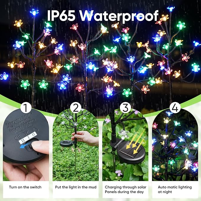 Solar Garden Lights Outdoor,Solar Lights Outdoor Decorative Waterproof for Outside 6Pack, 120Led Solar Flowers Garden Decor, Yard Pathway,Patio Fairy Decorations,Gardening Gifts for Women Mom IUEECEN