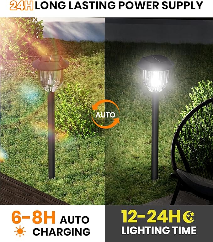 AOSEA 2 Pack Solar Outdoor Lights, IP 65 Waterproof Solar Powered Driveway Lights, Auto On/Off Path Landscape Lighting for Yard, Patio, Landscape, Pathway, Cool White AOSEA