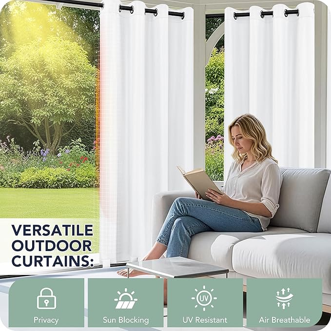 Outdoor Curtains for Patio Waterproof 6 Panels - Windproof, Privacy, Weatherproof Outside Drapes for Gazebo Pergola Porch, Grommet Top and Tab Bottom, 54x108 Inch, White RichSets