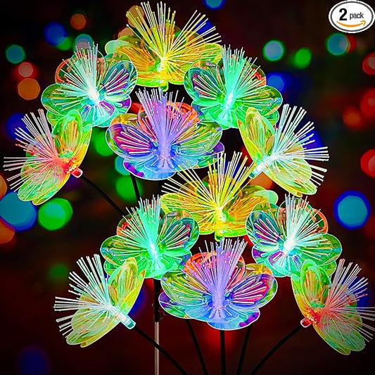 JJGoo 2 Pack Solar Garden Lights, Solar Flower Swaying Light for Outside, New Upgraded Outdoor Waterproof Light for Garden Patio Yard Front Porch Decor JJGoo