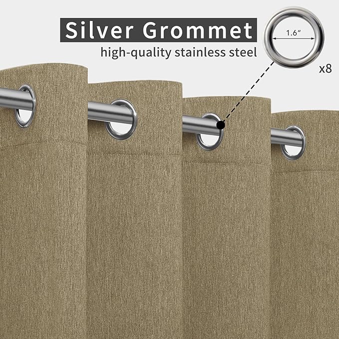 Easy-Going Linen Look Outdoor Curtains Waterproof Windproof Porch Curtains, Soft Thicken Outdoor Privacy Curtains for Patio, Gazebo, Grommet Top and Tab Bottom Drape, 1 Panel, 54x84 inch, Khaki Easy-Going