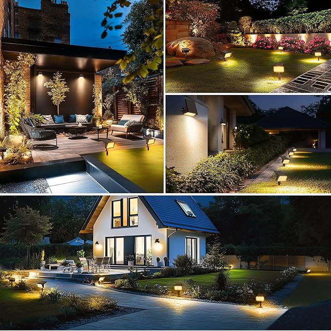 Solar Spot Lights Outdoor with 60 LED & Auto On/Off, 4 Pack Solar Lights Outdoor Waterproof IP68 with 3 Lighting Modes, 2-in-1 Solars Landscape Light for Outside, Garden, Yard(Warm White) Rootora