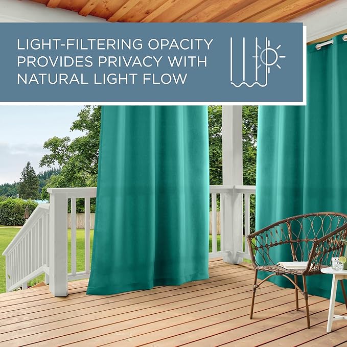 TOWN & COUNTRY BASICS Cabana Solid Heavyweight Indoor Outdoor Curtains, Light Filtering Opacity with Grommet Top, Water Repellent, 2-Pack Set, 54"x84", Teal TOWN+%26+COUNTRY+BASICS