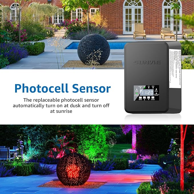 SUNVIE 12 Pack RGBW Color Changing Landscape Lights with 300W Low Voltage Landscape Transformer 12-24V LED Landscape Lighting Kit Waterproof Multicolor Spotlights for Christmas House Yard Tree Garden SUNVIE