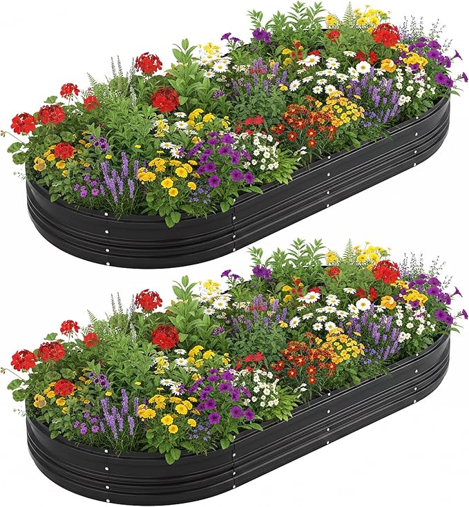 WORKPRO 2PK 8x4x1ft Outdoor Galvanized Raised Garden Bed, Easy Assembly Planter Raised Beds for Vegetable, Flowers, Herbs, Black WORKPRO