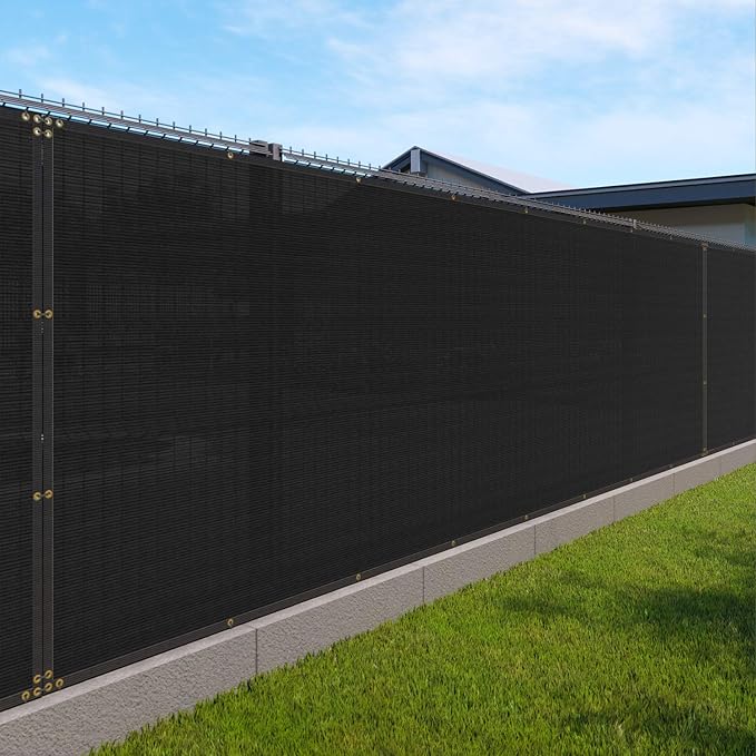 Windscreen4less Privacy Fence Screen Heavy Duty Windscreen Fencing Mesh Fabric Shade Net Cover with Brass Grommtes for Outdoor Wall Garden Yard Pool Deck, 6'x59' Black Windscreen4less