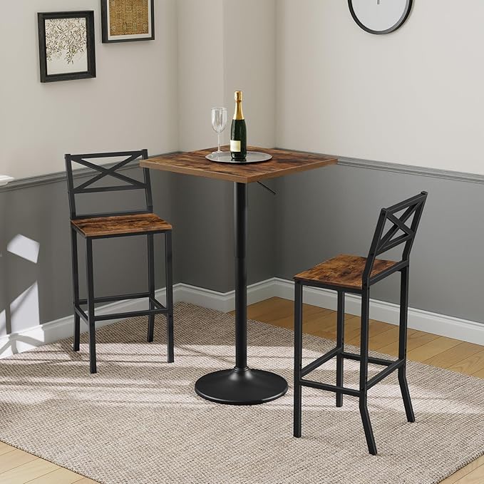 Bar Stools, Set of 2 Bar Chairs with Backrest and Footrest, 26" Tall Counter Bar Stools, Kitchen Breakfast Bar Chairs, Easy Assembly, for Dining Room, Rustic Brown BAHR0901N1 MAHANCRIS
