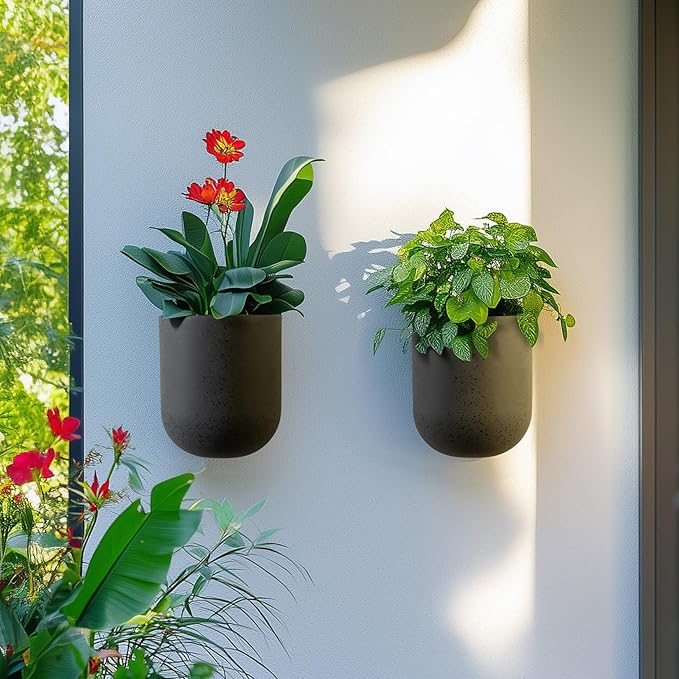 La Jolie Maison Wall Hanging Planters for Indoor Plants，Hanging Flower Pots for Air Plants Succulent, Set of 2, 5.7L*4.1W*6.5H, Concrete Gray LaJol%C3%ADeMuse