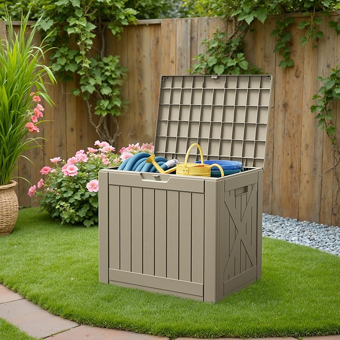 Patiowell 43 Gallon Resin Deck Box, Outdoor Storage Box for Patio Furniture, Deliveries, Pool Supplies,Waterproof and Lockable (Brown) Patiowell